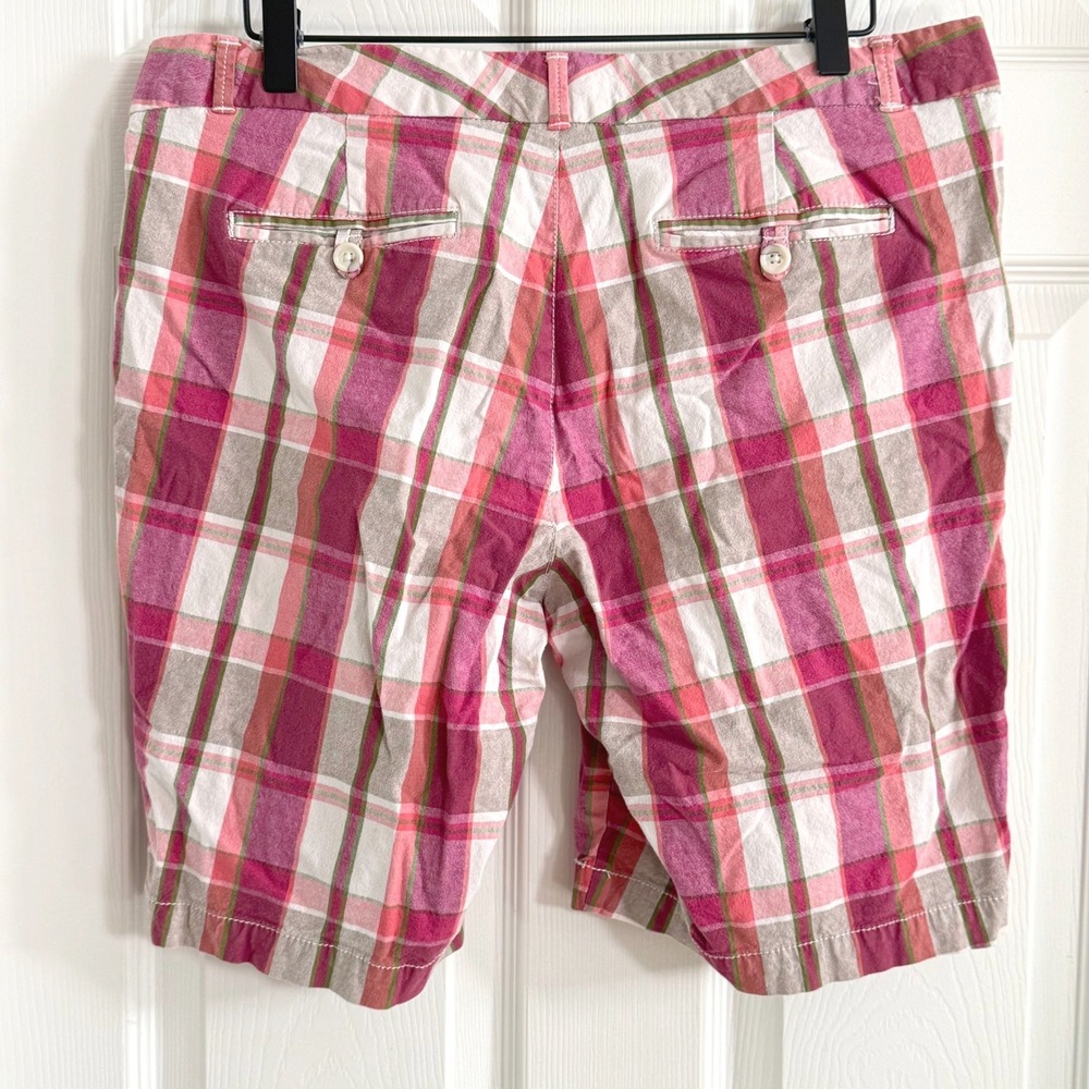 Dockers Pink Plaid Low Rise Slightly Curvy Shorts Womens 12 Cotton Blend